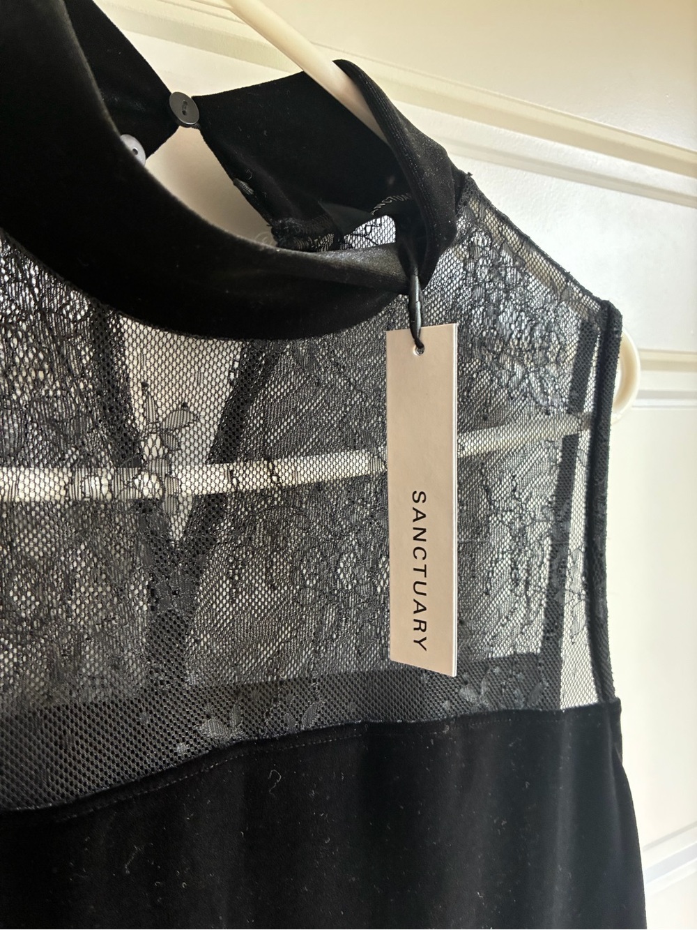 Sanctuary Black Lace Yoke Sleeveless velvet Dress - Picture 3 of 5